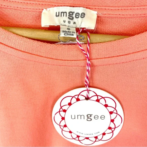 Umgee Floral Crochet Sleeve French Terry Shift Dress Coral Size Small - Picture 2 of 10